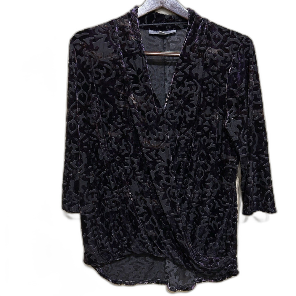 Ruff Hewn Velvet Burnout Surplice V Neck Top Women Large Royal Purple Whimsigoth